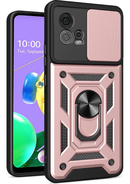 Motorola Moto G72 4g Kickstand Pc+Tpu Telefon Kılıfı Sürgülü Itmeli Çekmeli Kamera Lens Koruma Kılıfı-Gül Altını (Yurt Dışından)
