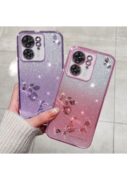 Kadem Motorola Edge 40 5g Kılıf Rhinestone Dekor Parıltılı Tpu Telefon Kılıfı Çiçek Desenli-Mor (Yurt Dışından) modelleri