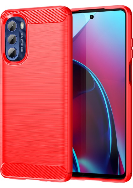 Motorola Moto G Stylus 5g (2022) Fırçalanmış Karbon Fiber Dokulu Telefon Kabuğu Düşme Koruması Cep Telefonu Kılıfı Kapağı-Kırmızı (Yurt Dışından)
