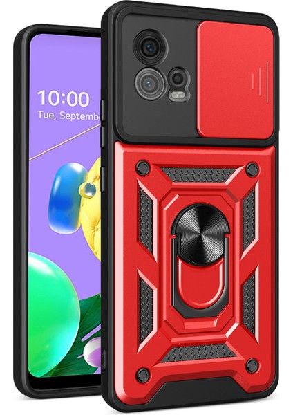 Motorola Moto G72 4g Kickstand Pc+Tpu Telefon Kılıfı Sürgülü Itmeli Çekmeli Kamera Lens Koruma Kılıfı-Kırmızı (Yurt Dışından)