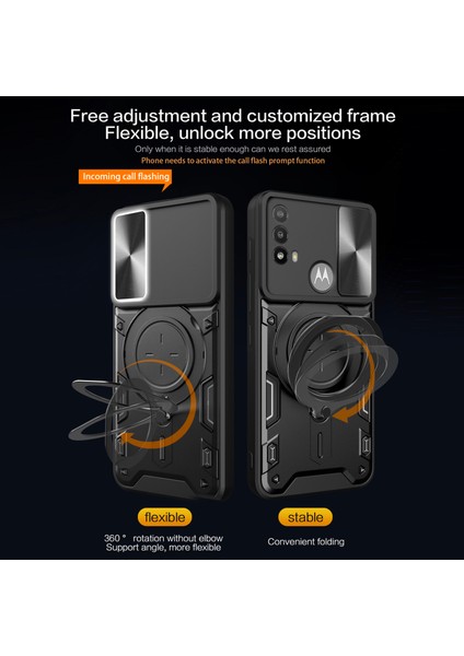 Motorola Moto E20/E30/E40 Için Çizilmez Kapak Sürgülü Kamera Kapağı Pc+Tpu Telefon Kılıfı Halkalı Ayaklı-Gümüş (Yurt Dışından) fiyatları