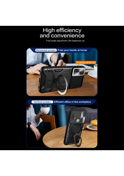 Motorola Moto E20/E30/E40 Için Çizilmez Kapak Sürgülü Kamera Kapağı Pc+Tpu Telefon Kılıfı Halkalı Ayaklı-Gümüş (Yurt Dışından) indirimleri