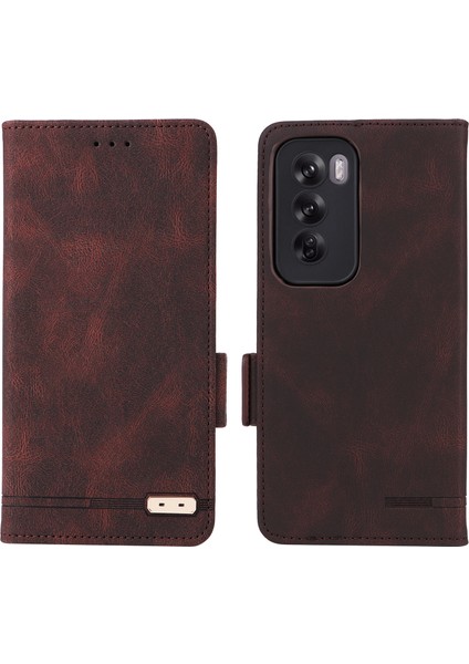 Oppo RENO12 5g(Global)Cüzdan Kılıfı Donanım Dekor Deri Kapaklı Telefon Kılıfı-Kahve (Yurt Dışından)