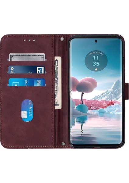 Motorola Edge 40 Neo 5g Deri Kılıf El Askılı Cüzdan Standlı Telefon Kılıfı-Şarap Kırmızısı (Yurt Dışından) modelleri