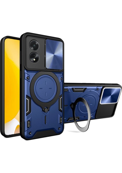 Oppo A38 4g Kickstand Kılıf Darbeye Dayanıklı Tpu+Pc Telefon Kılıfı Kayar Lens Pencereli-Mavi (Yurt Dışından)