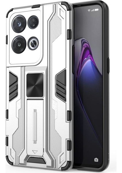 Oppo Reno8 Pro 5g (Küresel Sürüm)/reno8 Pro+ (Çin)5g Her Şey Dahil Koruma Sert Pc Yumuşak Tpu Sağlam Hibrit Kılıf Ağır Hizmet Tipi Kabuk Ayaklı-Gümüş (Yurt Dışından)