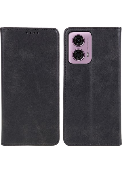 Motorola Moto E14 4G/G04 4G/G04S 4G/G24 4g Kılıf Dana Dokusu Pu Deri Cüzdan Telefon Kılıfı-Siyah (Yurt Dışından)