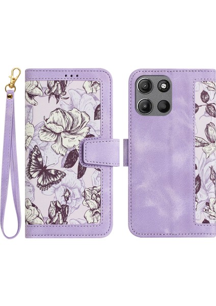 Motorola Moto G 5g (2025) Kılıf Pu Deri Çiçekli Telefon Kılıfı Kart Yuvaları Ile-Açık Mor (Yurt Dışından)