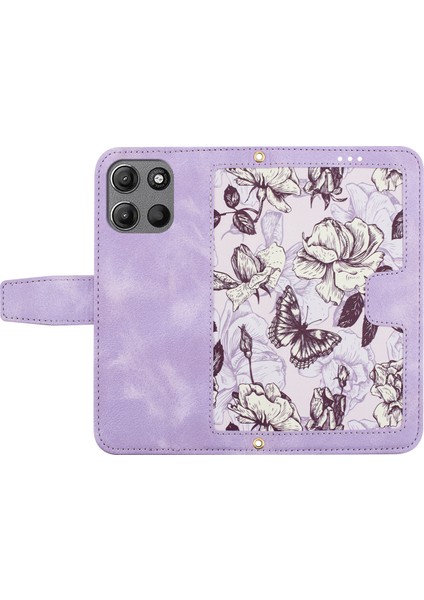 Motorola Moto G 5g (2025) Kılıf Pu Deri Çiçekli Telefon Kılıfı Kart Yuvaları Ile-Açık Mor (Yurt Dışından) indirimleri
