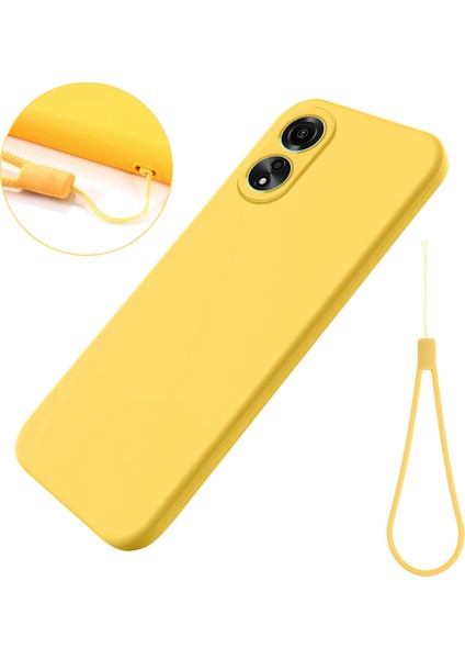 Oppo A78 4g Sıvı Silikon Telefon Kılıfı Yumuşak Astarlı Düşmeye Dayanıklı Kılıf Kayışlı-Sarı (Yurt Dışından)