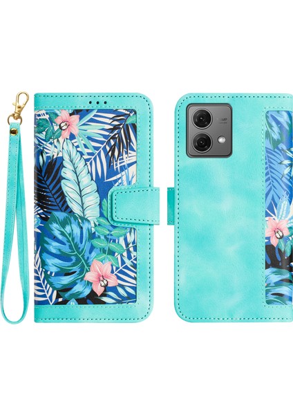 Motorola Moto G84 5g Kılıf Kart Yuvaları Pu Deri Çiçek Telefon Kılıfı-Yeşil (Yurt Dışından)