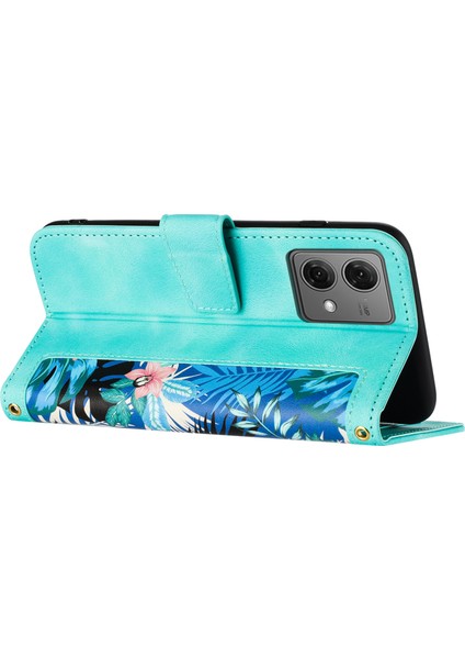 Motorola Moto G84 5g Kılıf Kart Yuvaları Pu Deri Çiçek Telefon Kılıfı-Yeşil (Yurt Dışından) modelleri