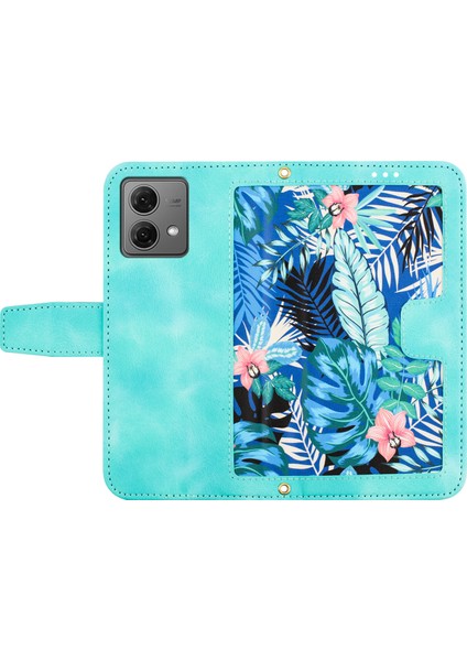 Motorola Moto G84 5g Kılıf Kart Yuvaları Pu Deri Çiçek Telefon Kılıfı-Yeşil (Yurt Dışından) indirimleri