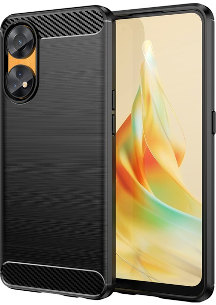 Oppo Reno8 T 4g Için Fırçalanmış Karbon Fiber Dokulu Telefon Kılıfı, Esnek Tpu Telefon Kılıfı-Siyah (Yurt Dışından)