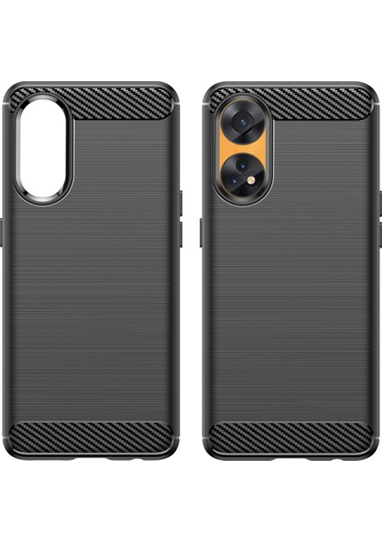 Oppo Reno8 T 4g Için Fırçalanmış Karbon Fiber Dokulu Telefon Kılıfı, Esnek Tpu Telefon Kılıfı-Siyah (Yurt Dışından) modelleri