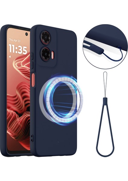 Motorola Moto G35 5g Kılıfı Magsafe Anti-Düşme Sıvı Silikon Telefon Kılıfı ile Uyumlu-Koyu Mavi (Yurt Dışından)