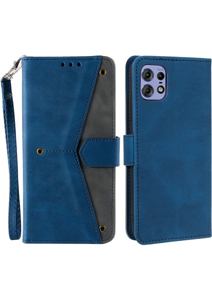 Motorola Edge 50 Pro 5g Kılıf Ekleme Dikişli Deri Kapak Koruyucu Kılıf-Mavi (Yurt Dışından)