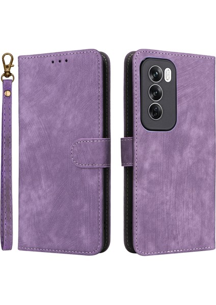 Oppo RENO12 Pro 5g (Global) Kılıf Rfıd Engelleme Kart Yuvaları Pu Deri Cüzdan Telefon Kılıfı-Mor (Yurt Dışından)