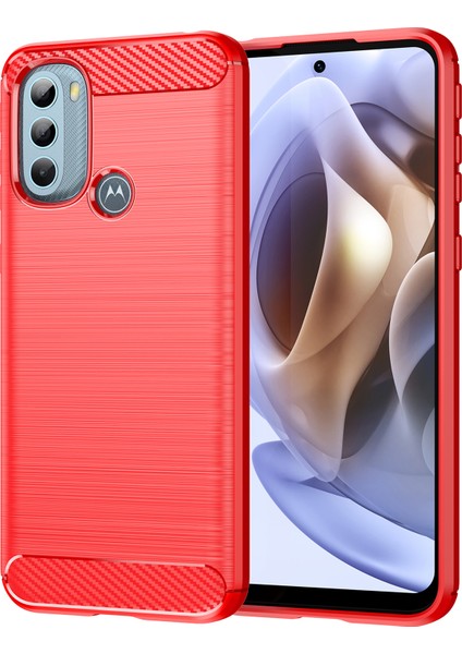Motorola Moto G31/G41 [arka Parmak Izi Deliği] 1.8mm Tpu Kılıf Fırçalanmış Yüzey Karbon Fiber Doku Telefon Kılıfı-Kırmızı (Yurt Dışından)