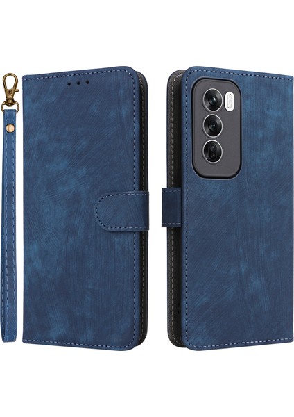 Oppo RENO12 Pro 5g (Global) Kılıf Rfıd Engelleme Kart Yuvaları Pu Deri Cüzdan Telefon Kılıfı-Mavi (Yurt Dışından)