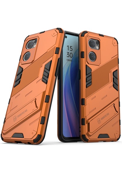 Oppo Reno7 5g (Global) Sert Pc + Yumuşak Tpu Telefon Arka Kapak Koruyucu Kılıf Kickstand ile Düşmeye Karşı Telefon Kılıfı - Turuncu (Yurt Dışından)