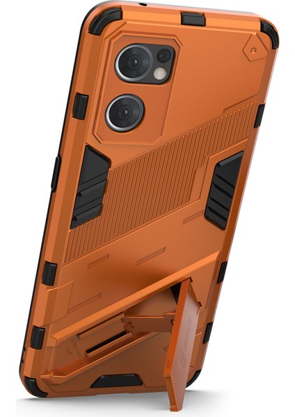 Oppo Reno7 5g (Global) Sert Pc + Yumuşak Tpu Telefon Arka Kapak Koruyucu Kılıf Kickstand ile Düşmeye Karşı Telefon Kılıfı - Turuncu (Yurt Dışından) fiyatları