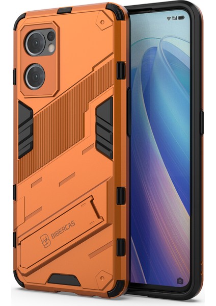 Oppo Reno7 5g (Global) Sert Pc + Yumuşak Tpu Telefon Arka Kapak Koruyucu Kılıf Kickstand ile Düşmeye Karşı Telefon Kılıfı - Turuncu (Yurt Dışından) fırsatları