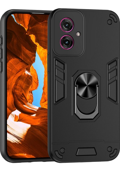 Motorola Moto G55 5g Kılıf Pc+Tpu Drop Defend Telefon Kılıfı Halkalı Ayaklıklı-Siyah (Yurt Dışından)