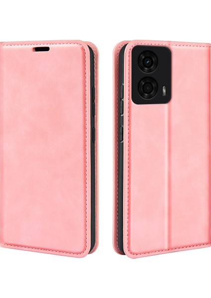 Motorola Moto E14 4G/G04 4G/G04S 4G/G24 4g Manyetik Telefon Kılıfı Cilt Dokunuşlu Pu Deri Kapak-Pembe (Yurt Dışından)
