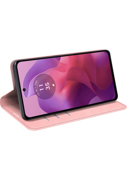 Motorola Moto E14 4G/G04 4G/G04S 4G/G24 4g Manyetik Telefon Kılıfı Cilt Dokunuşlu Pu Deri Kapak-Pembe (Yurt Dışından) modelleri