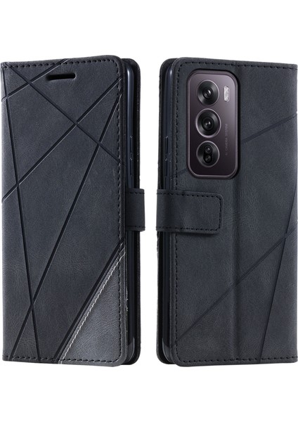 Oppo RENO12 Pro 5g (Global) Kılıf Baskılı Çizgiler Pu Deri Ekleme Cüzdan Telefon Kılıfı-Siyah (Yurt Dışından)