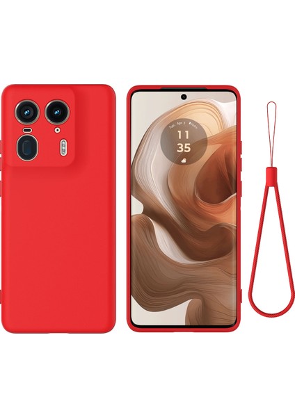 Motorola Edge 50 Ultra 5g/moto X50 Ultra 5g Kılıf Sıvı Silikon Darbeye Dayanıklı Telefon Kılıfı Kayışlı-Kırmızı (Yurt Dışından)