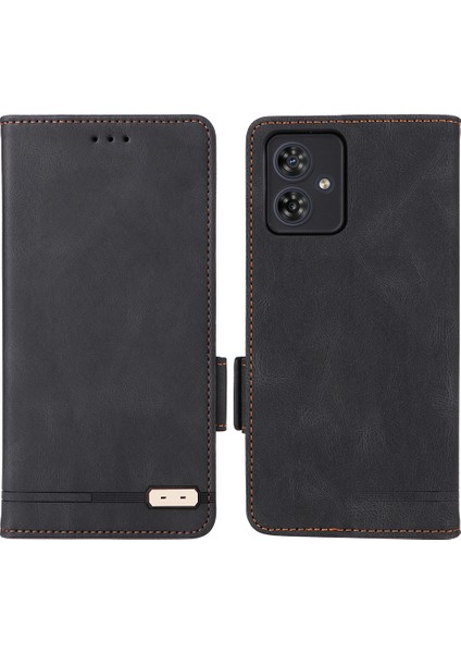 Motorola Moto G54 5g Kılıf Pu Deri Cüzdan Donanım Dekor Kapak-Siyah (Yurt Dışından)