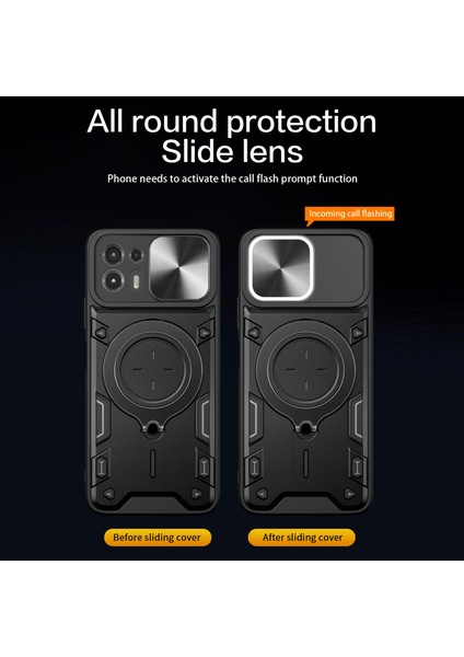 Motorola Edge 20 Lite Sürgülü Kamera Kapağı Pc+Tpu Telefon Kılıfı Halkalı Ayaklı Arka Kapak-Siyah (Yurt Dışından) modelleri