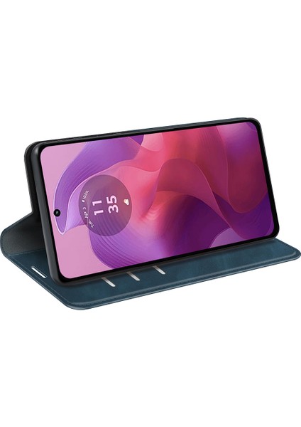 Motorola Moto E14 4G/G04 4G/G04S 4G/G24 4g Manyetik Telefon Kılıfı Cilt Dokunuşlu Pu Deri Kılıf-Mavi (Yurt Dışından) modelleri