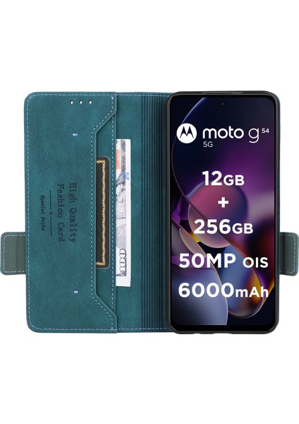 Motorola Moto G54 5g Kılıf Pu Deri Cüzdan Donanım Dekor Kapak-Mavi (Yurt Dışından) fiyatları
