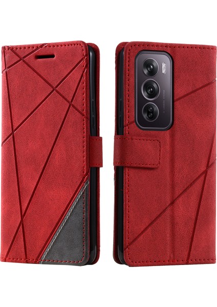 Oppo RENO12 Pro 5g (Global) Kılıf Baskılı Çizgiler Pu Deri Ekleme Cüzdan Telefon Kılıfı-Kırmızı (Yurt Dışından)