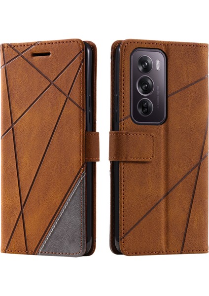 Oppo RENO12 Pro 5g (Global) Kılıf Baskılı Çizgiler Pu Deri Ekleme Cüzdan Telefon Kılıfı-Kahverengi (Yurt Dışından)
