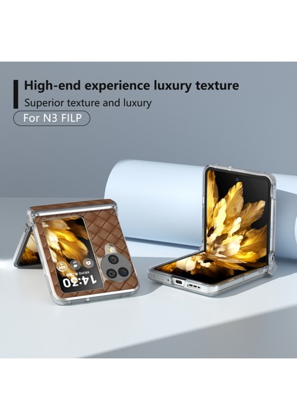 Oppo Find N3 Flip 5g Kılıf Dokuma Doku Deri+Pc Şeffaf Kenar Telefon Kılıfı-Kahverengi (Yurt Dışından) fiyatları
