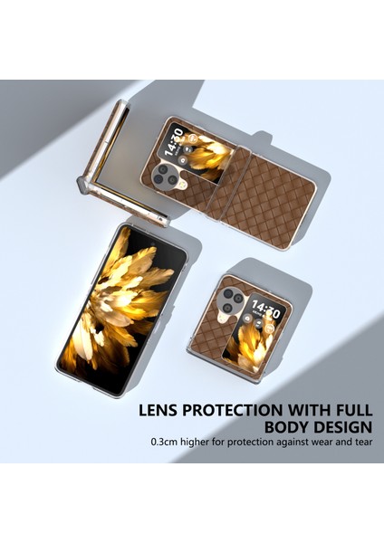 Oppo Find N3 Flip 5g Kılıf Dokuma Doku Deri+Pc Şeffaf Kenar Telefon Kılıfı-Kahverengi (Yurt Dışından) modelleri