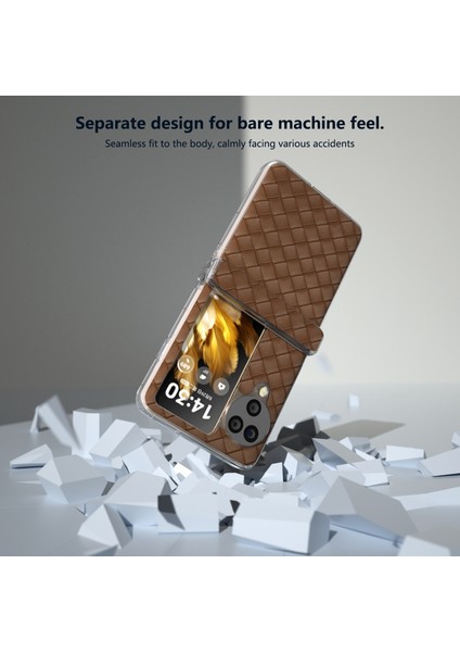 Oppo Find N3 Flip 5g Kılıf Dokuma Doku Deri+Pc Şeffaf Kenar Telefon Kılıfı-Kahverengi (Yurt Dışından) fırsatları
