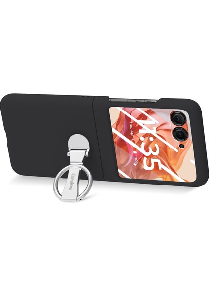 Motorola Razr 50 5g Kılıf Halka Kickstand Pc Telefon Kılıfı Temperli Cam Arka Ekran Filmi-Siyah (Yurt Dışından) modelleri