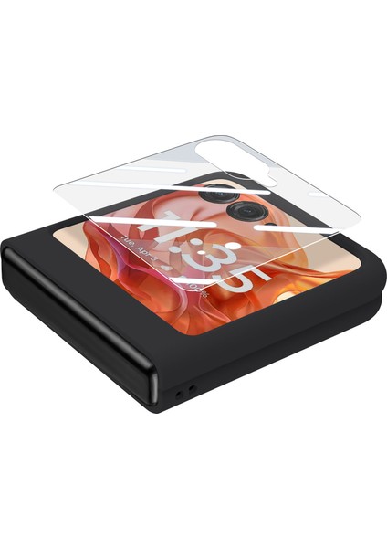 Motorola Razr 50 5g Kılıf Halka Kickstand Pc Telefon Kılıfı Temperli Cam Arka Ekran Filmi-Siyah (Yurt Dışından) fırsatları