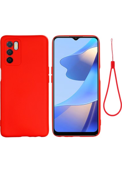 Mikrofiber Astar Darbeye Dayanıklı Hassas Kesik Düz Renk Sıvı Silikon Telefon Kılıfı ve Oppo A16/A16S (Küresel) Için Kullanışlı Kayış - Kırmızı (Yurt Dışından)