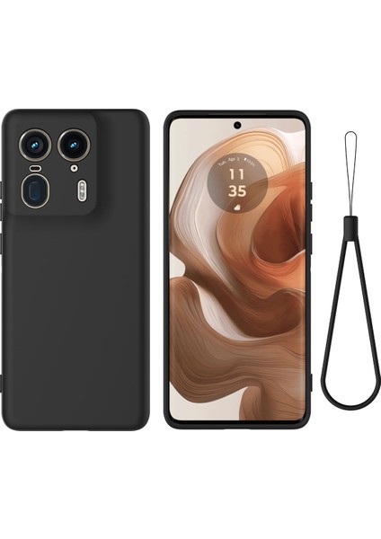 Motorola Edge 50 Ultra 5g/moto X50 Ultra 5g Kılıf Sıvı Silikon Darbeye Dayanıklı Telefon Kılıfı Kayışlı-Siyah (Yurt Dışından)