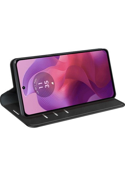 Motorola Moto E14 4G/G04 4G/G04S 4G/G24 4g Manyetik Telefon Kılıfı Cilt Dokunuşlu Pu Deri Kapak-Siyah (Yurt Dışından) modelleri