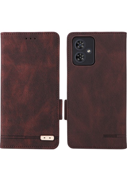Motorola Moto G54 5g Kılıf Pu Deri Cüzdan Donanım Dekor Kapak-Kahve (Yurt Dışından)