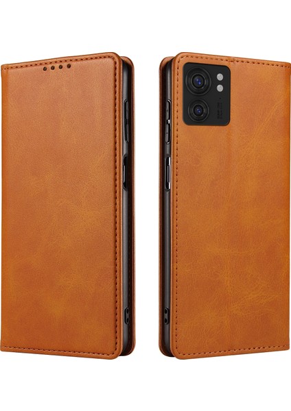 Motorola Edge 40 5g Pu Deri Stand Kılıf Dana Dokusu Düşmeye Karşı Cüzdan Telefon Kılıfı-Haki (Yurt Dışından)
