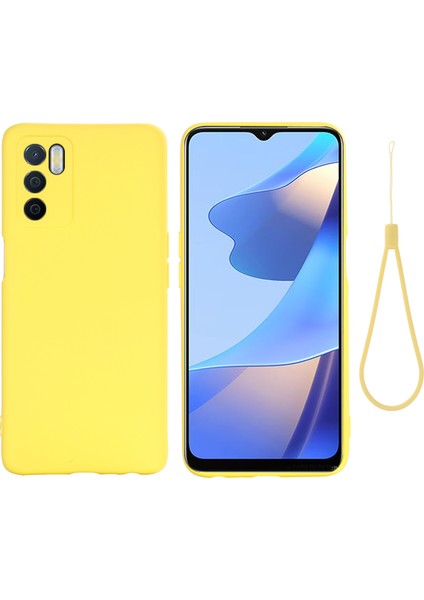 Mikrofiber Astar Darbeye Dayanıklı Hassas Kesik Düz Renk Sıvı Silikon Telefon Kılıfı ve Oppo A16/A16S (Küresel) Için Kullanışlı Kayış - Sarı (Yurt Dışından)