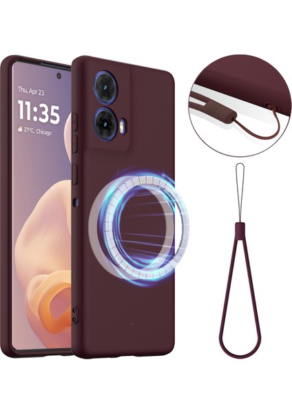 Motorola Moto G24 4g Kılıf Magsafe Anti-Düşme Sıvı Silikon Telefon Kılıfı ile Uyumlu-Şarap Kırmızısı (Yurt Dışından)
